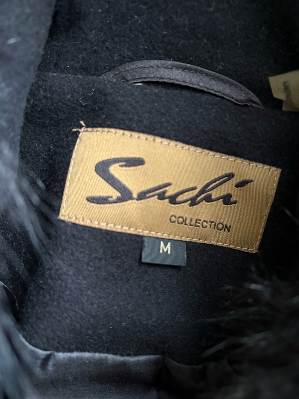 Sachi Black Hooded Wool/ Cashmere Blend Women's Coat with Real Fur Trim Size Med - Picture 4 of 10